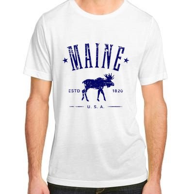 Maine Usa With Moose Distressed Design Souvenir Adult ChromaSoft Performance T-Shirt