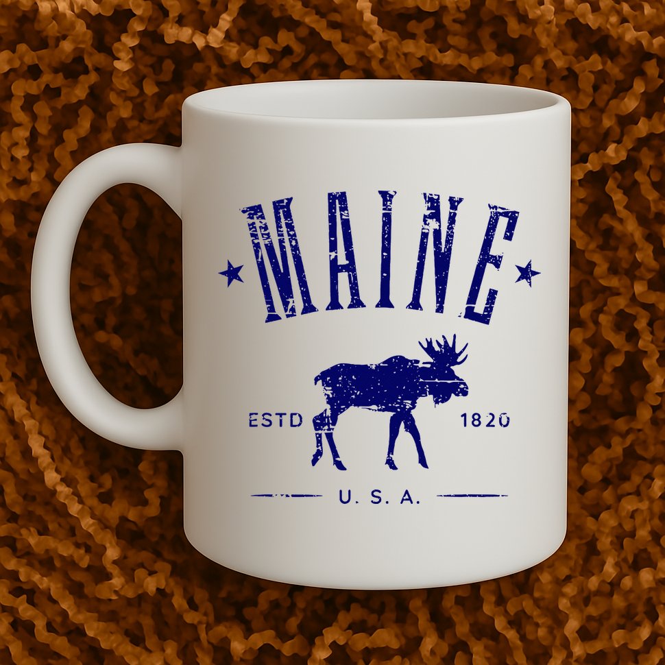 Maine Usa With Moose Distressed Design Souvenir Mug