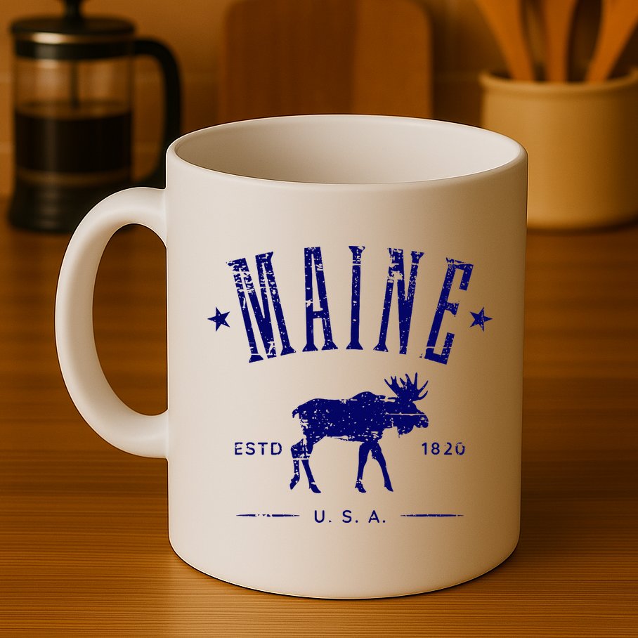 Maine Usa With Moose Distressed Design Souvenir Mug