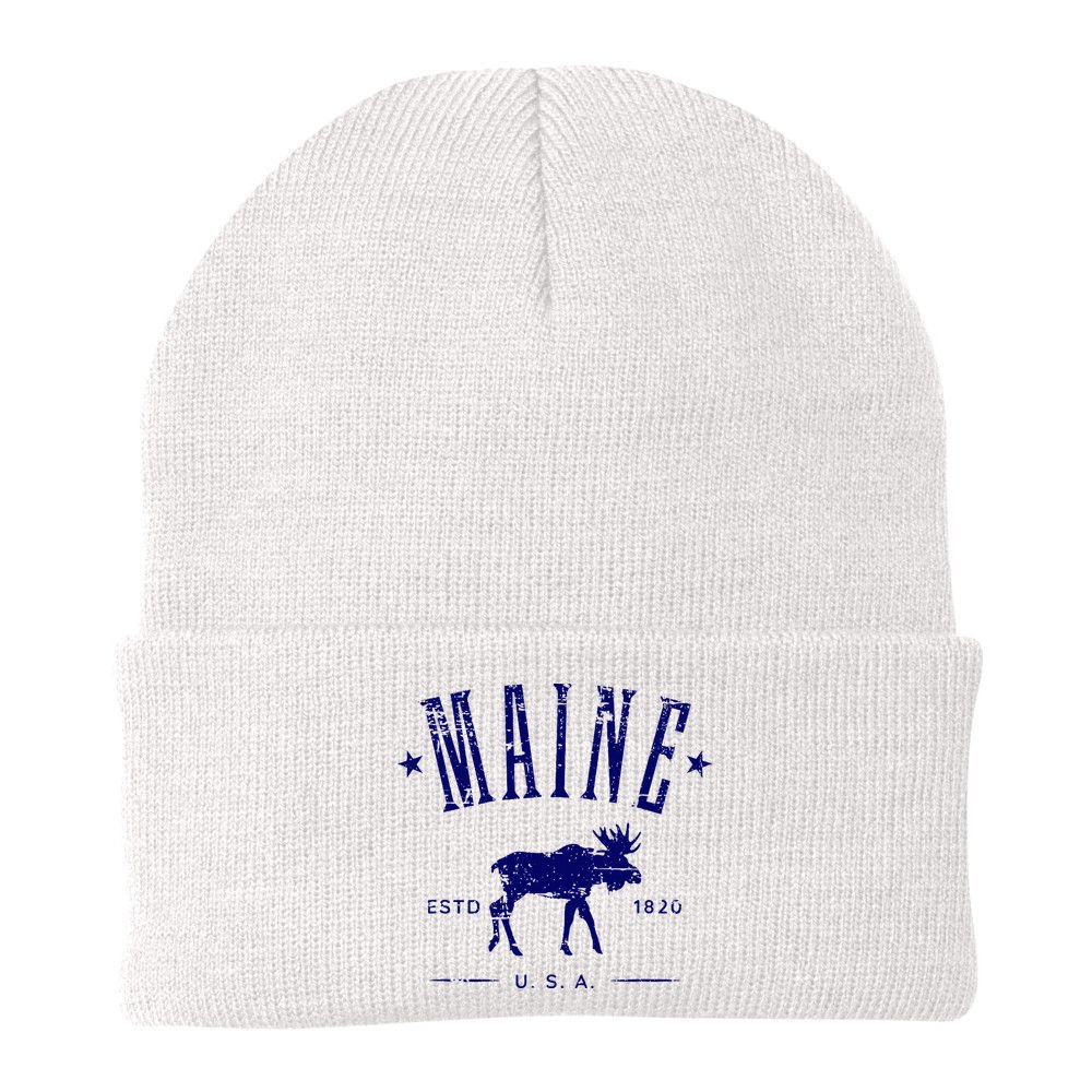 Maine Usa With Moose Distressed Design Souvenir Beanie