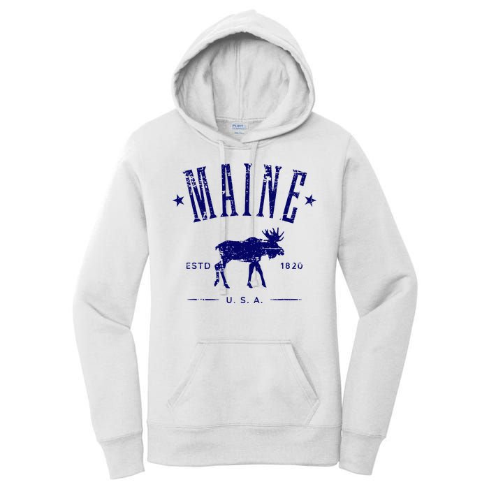 Maine Usa With Moose Distressed Design Souvenir Women's Pullover Hoodie