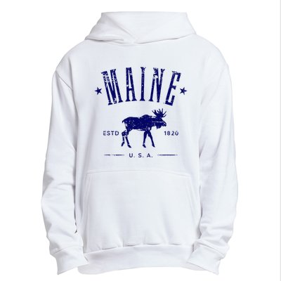 Maine Usa With Moose Distressed Design Souvenir Urban Pullover Hoodie