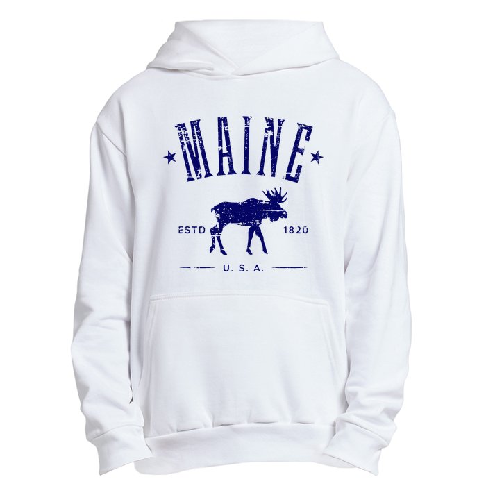 Maine Usa With Moose Distressed Design Souvenir Urban Pullover Hoodie