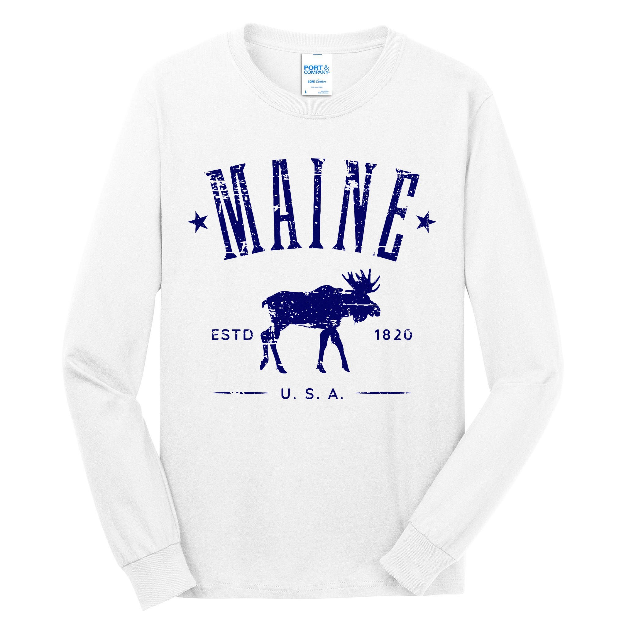 Maine Usa With Moose Distressed Design Souvenir Tall Long Sleeve T-Shirt