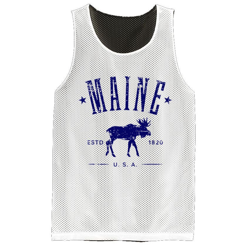 Maine Usa With Moose Distressed Design Souvenir Mesh Reversible Basketball Jersey Tank