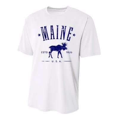 Maine Usa With Moose Distressed Design Souvenir Performance Sprint T-Shirt