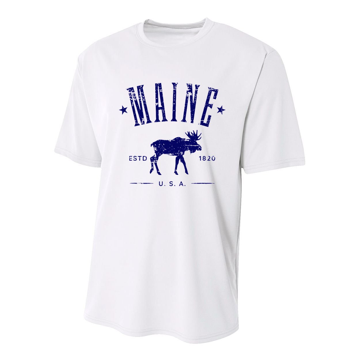 Maine Usa With Moose Distressed Design Souvenir Youth Performance Sprint T-Shirt