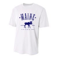 Maine Usa With Moose Distressed Design Souvenir Youth Performance Sprint T-Shirt