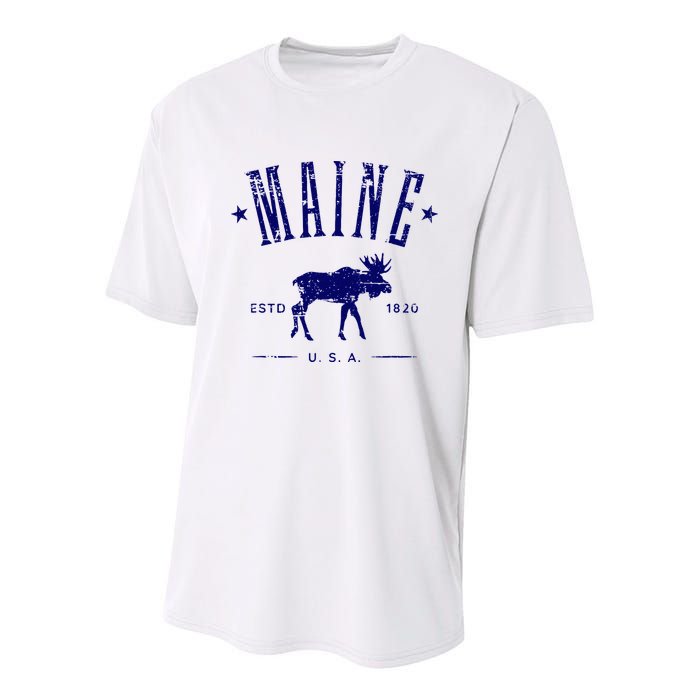 Maine Usa With Moose Distressed Design Souvenir Youth Performance Sprint T-Shirt