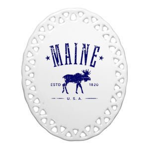 Maine Usa With Moose Distressed Design Souvenir Ceramic Oval Ornament