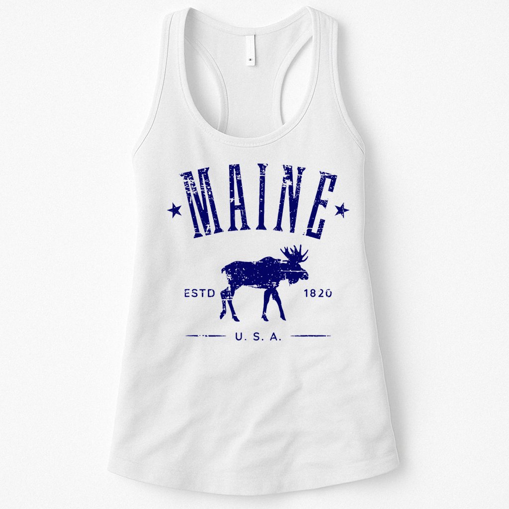 Maine Usa With Moose Distressed Design Souvenir Womens Tank Top