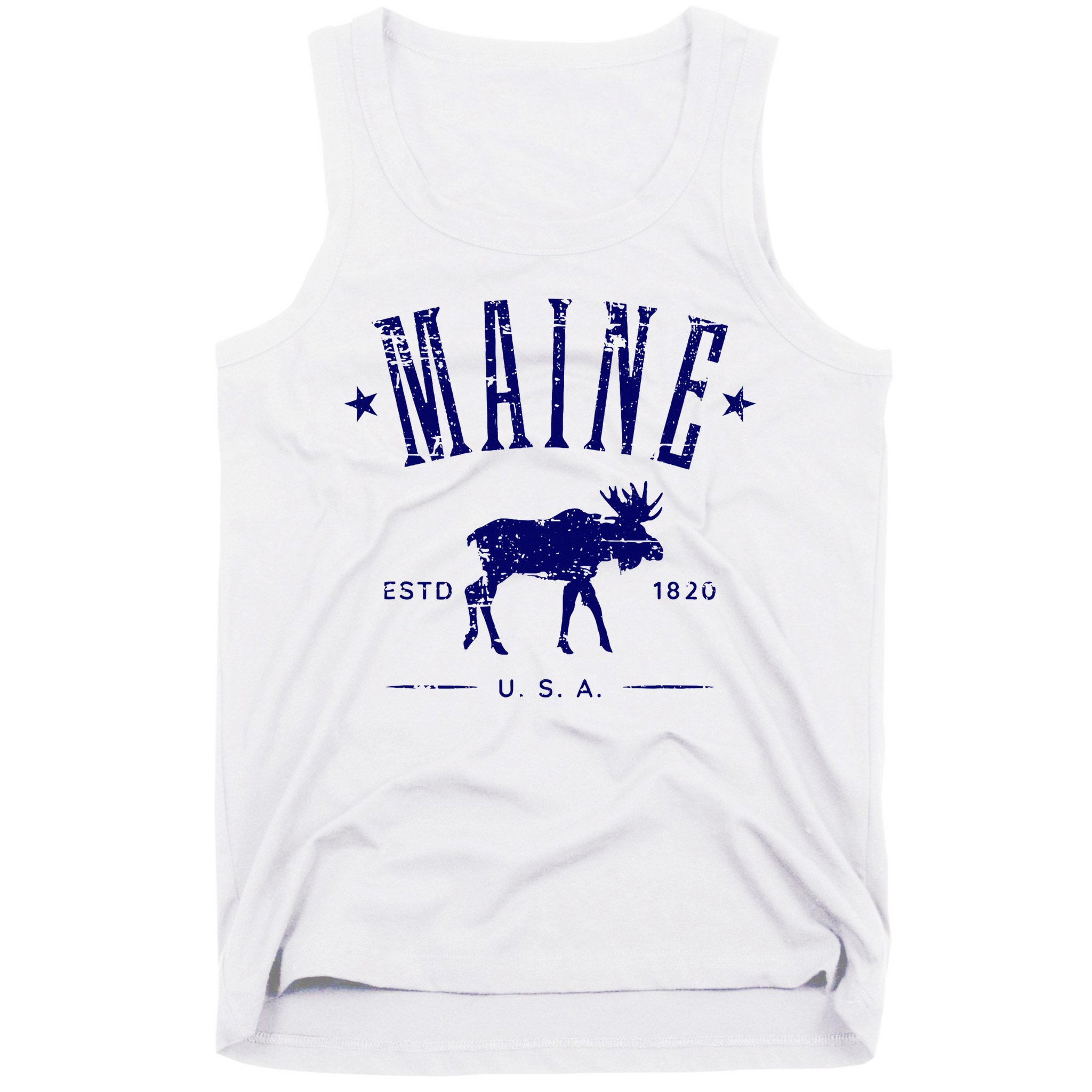 Maine Usa With Moose Distressed Design Souvenir Tank Top