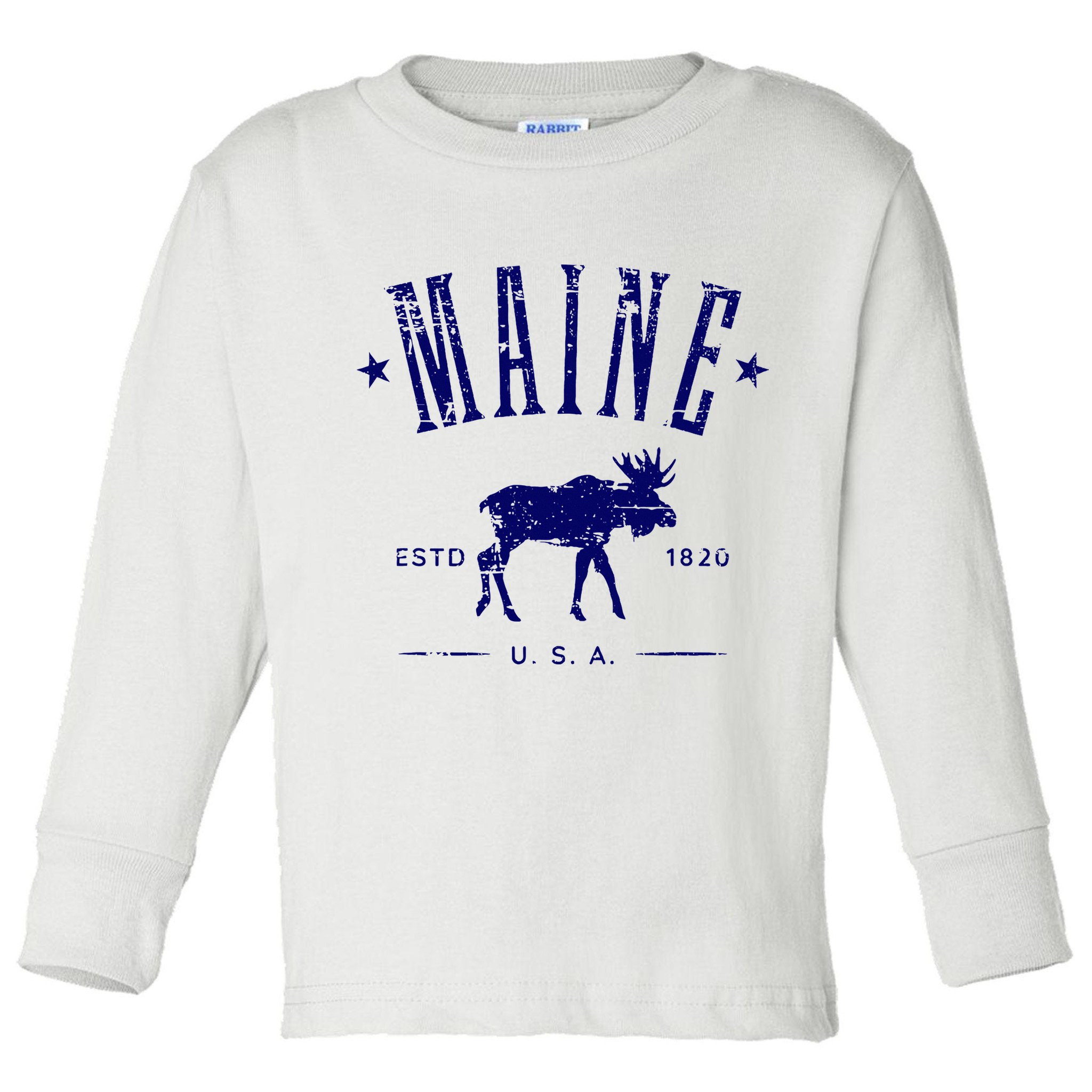Maine Usa With Moose Distressed Design Souvenir Toddler Long Sleeve Shirt