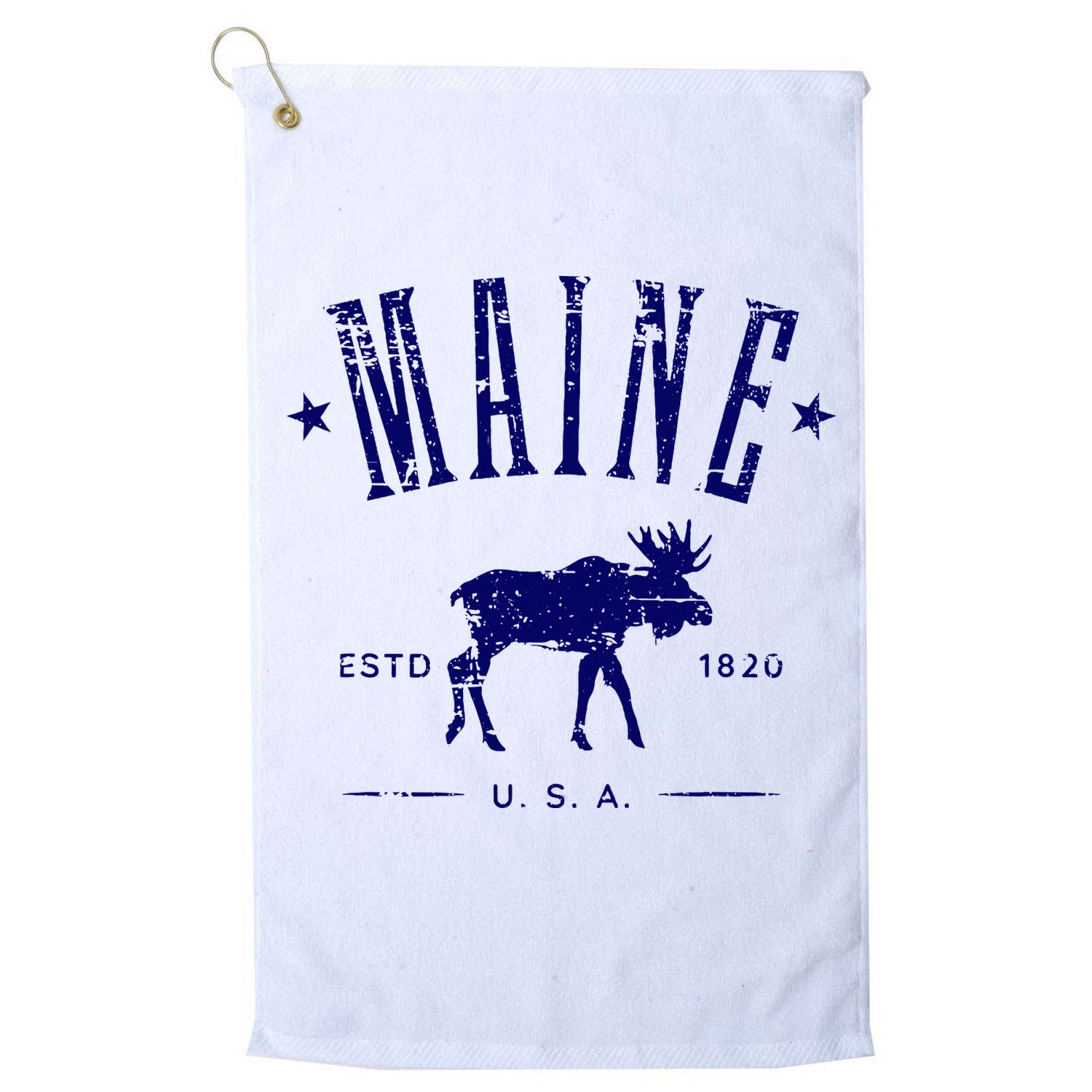 Maine Usa With Moose Distressed Design Souvenir Golf Towel