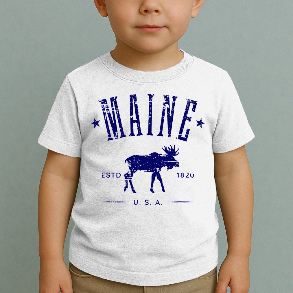 Maine Usa With Moose Distressed Design Souvenir Toddler T-Shirt