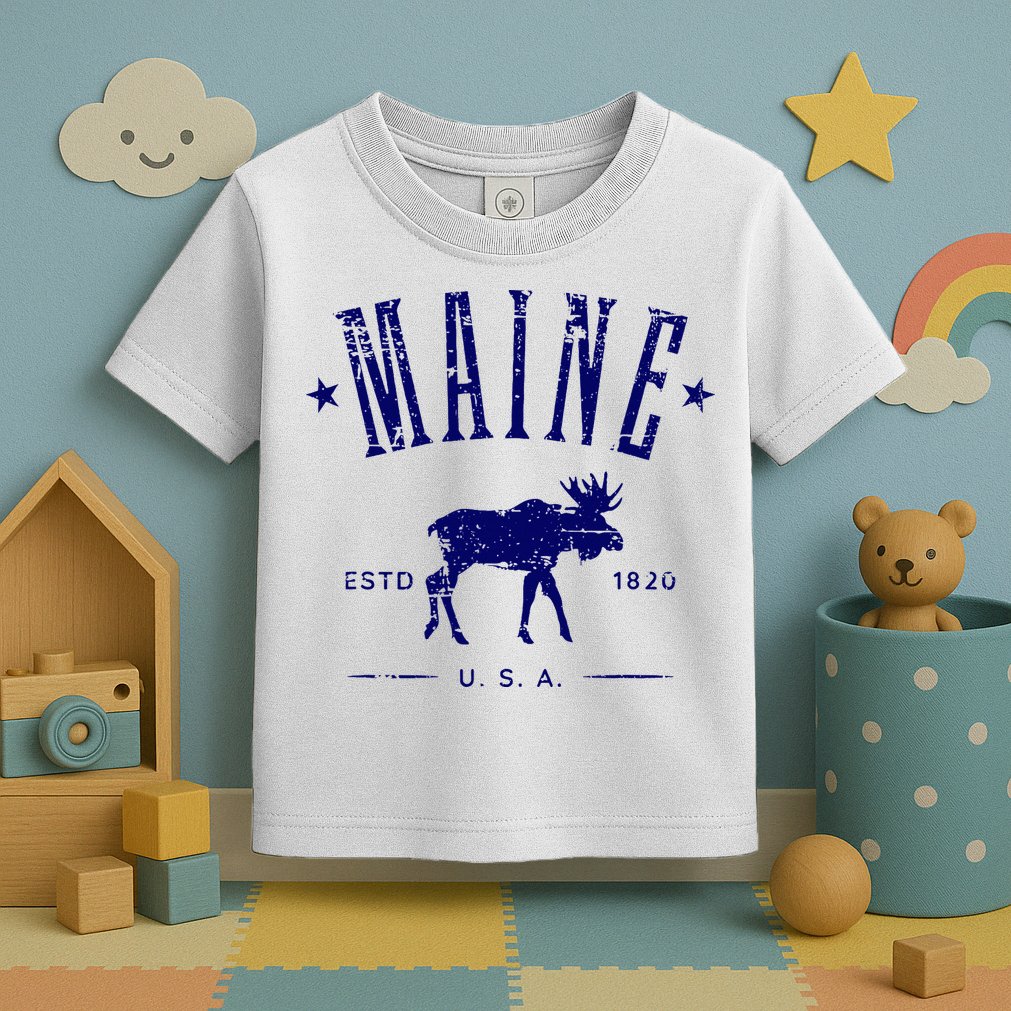 Maine Usa With Moose Distressed Design Souvenir Toddler T-Shirt