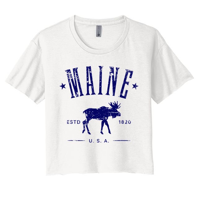 Maine Usa With Moose Distressed Design Souvenir Women's Crop Top Tee