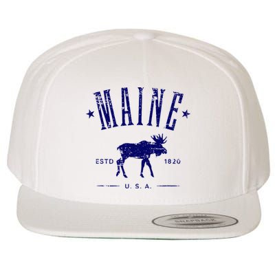 Maine Usa With Moose Distressed Design Souvenir Wool Snapback Cap