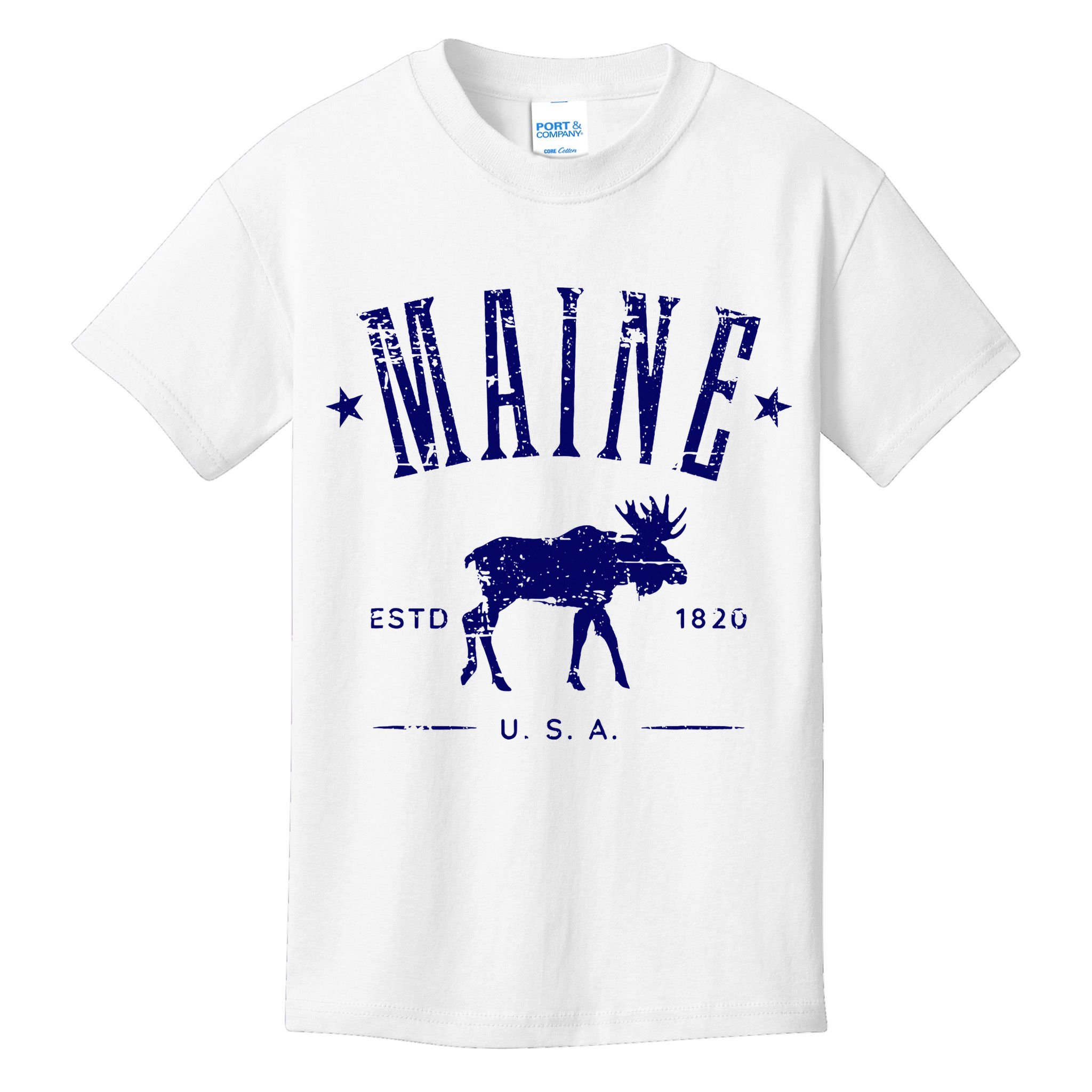 Maine Usa With Moose Distressed Design Souvenir Kids T-Shirt