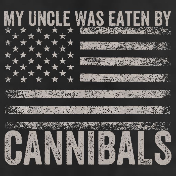 My Uncle Was Eaten By Cannibals Funny Usa Flag 7 Panel Mesh Trucker Snapback Hat