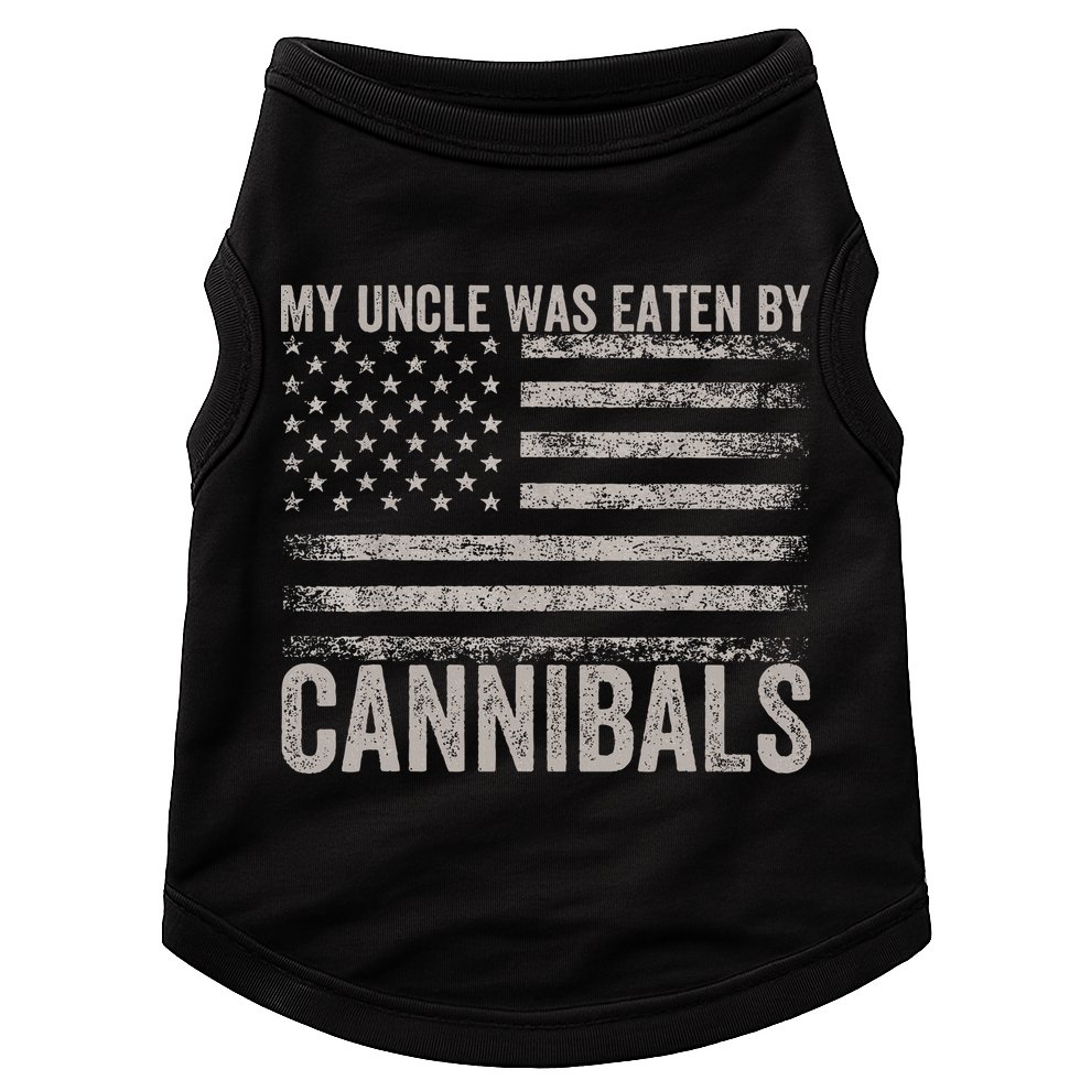My Uncle Was Eaten By Cannibals Funny Usa Flag Doggie Tank