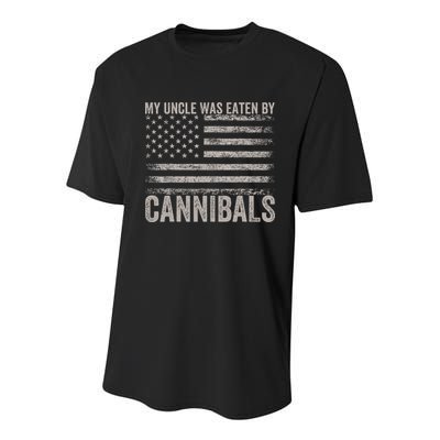 My Uncle Was Eaten By Cannibals Funny Usa Flag Youth Performance Sprint T-Shirt