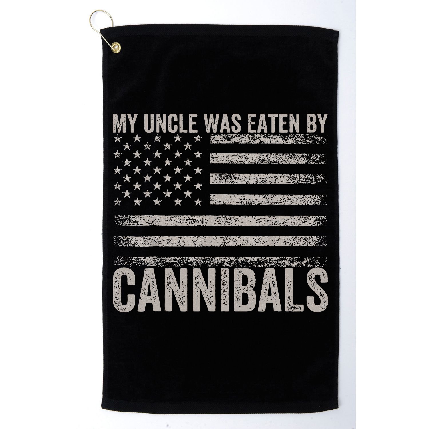My Uncle Was Eaten By Cannibals Funny Usa Flag Golf Towel