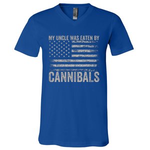 My Uncle Was Eaten By Cannibals Funny Usa Flag V-Neck T-Shirt