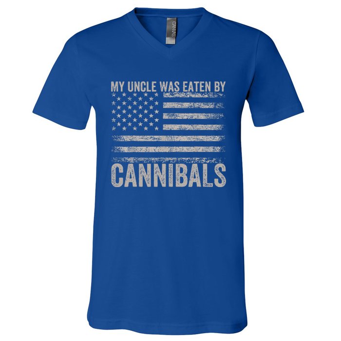 My Uncle Was Eaten By Cannibals Funny Usa Flag V-Neck T-Shirt