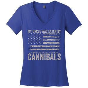 My Uncle Was Eaten By Cannibals Funny Usa Flag Women's V-Neck T-Shirt