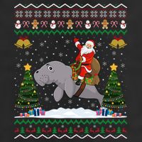Manatee Ugly Xmas Gift Santa Riding Atee Christmas Cool Gift 7 Panel Mesh Trucker Snapback Hat
