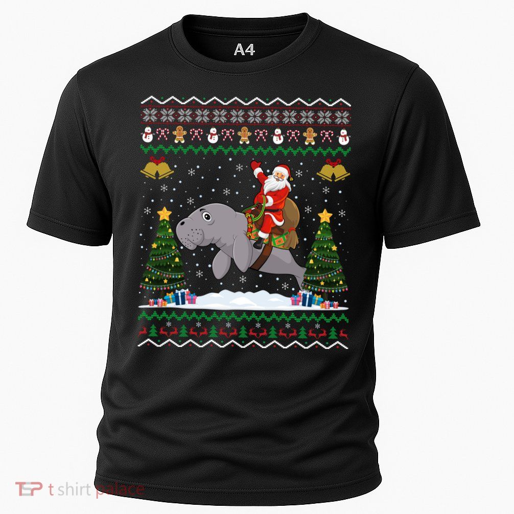 Manatee Ugly Xmas Gift Santa Riding Atee Christmas Cool Gift Performance Shirt