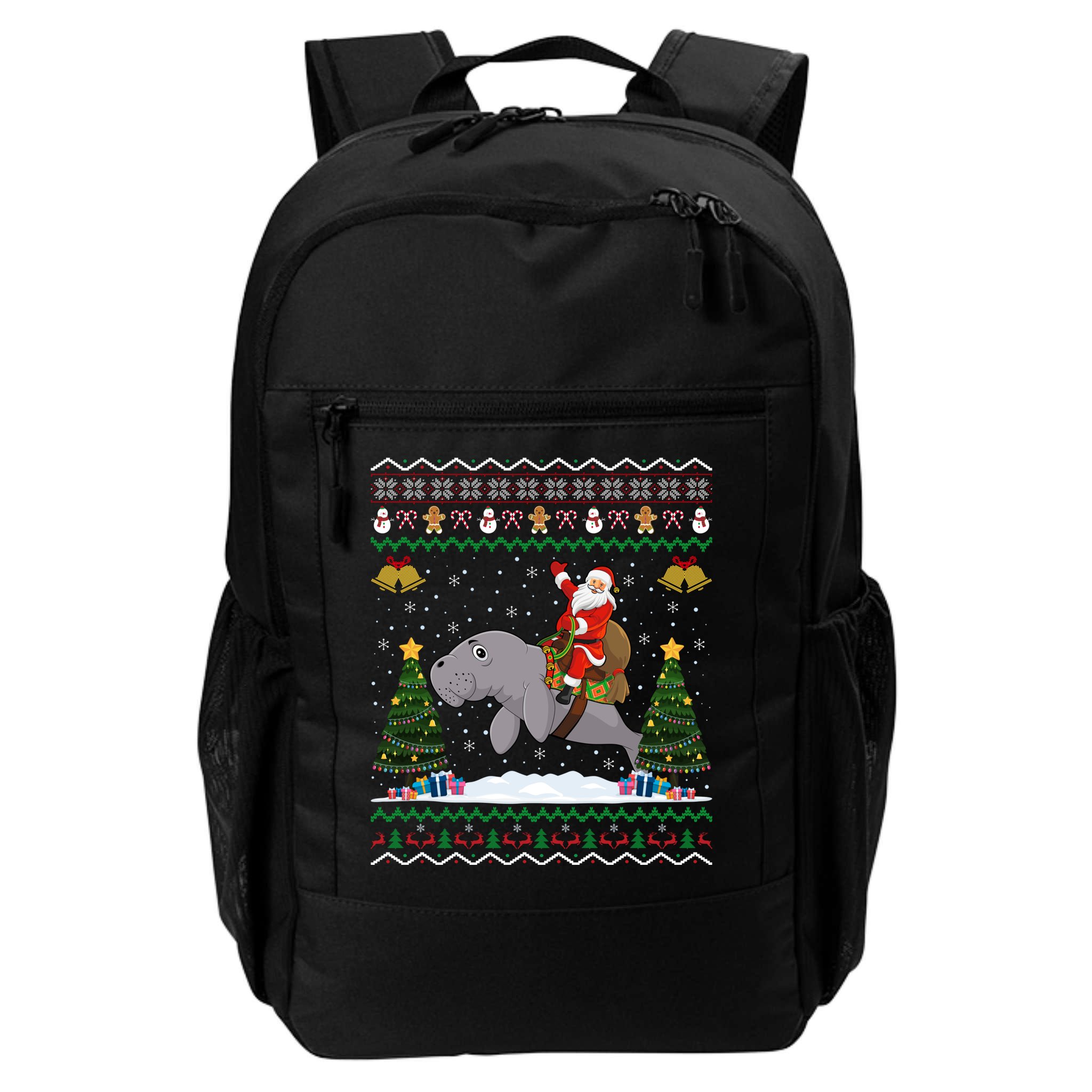 Manatee Ugly Xmas Gift Santa Riding Atee Christmas Cool Gift Backpack