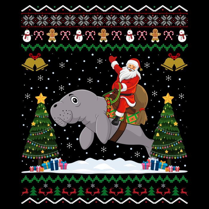 Manatee Ugly Xmas Gift Santa Riding Atee Christmas Cool Gift Backpack