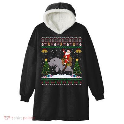 Manatee Ugly Xmas Gift Santa Riding Atee Christmas Cool Gift Hooded Wearable Blanket