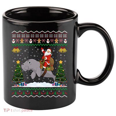 Manatee Ugly Xmas Gift Santa Riding Atee Christmas Cool Gift 11oz C Handle Ceramic Mug