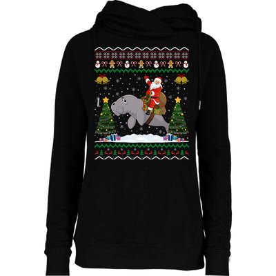 Manatee Ugly Xmas Gift Santa Riding Atee Christmas Cool Gift Womens Funnel Neck Pullover Hood