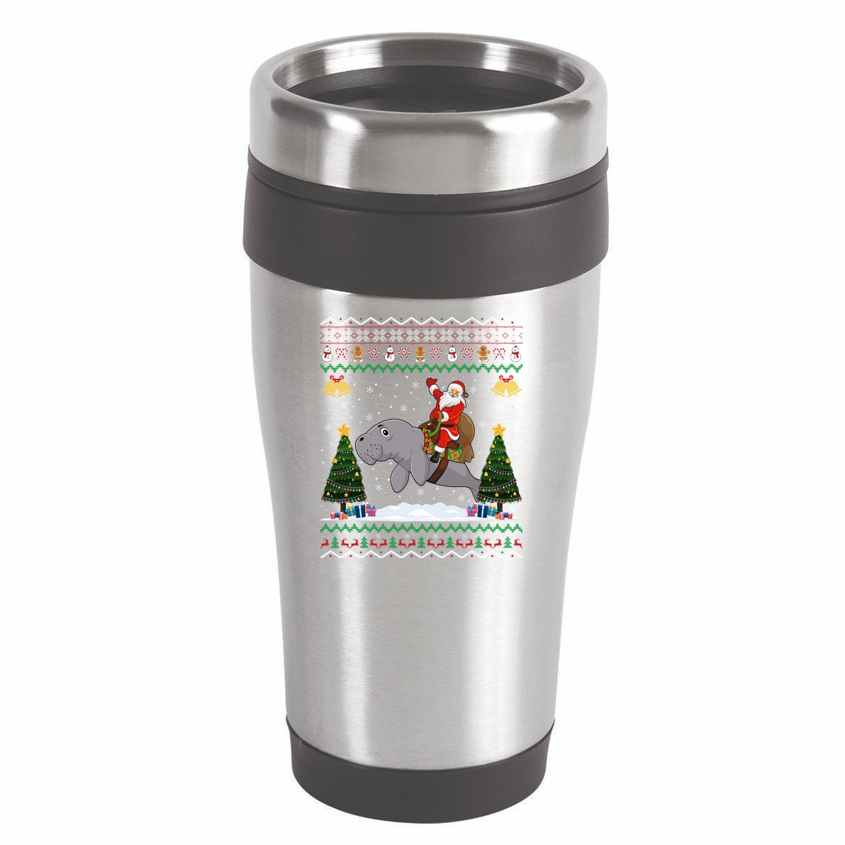 Manatee Ugly Xmas Gift Santa Riding Atee Christmas Cool Gift 16oz Travel Tumbler