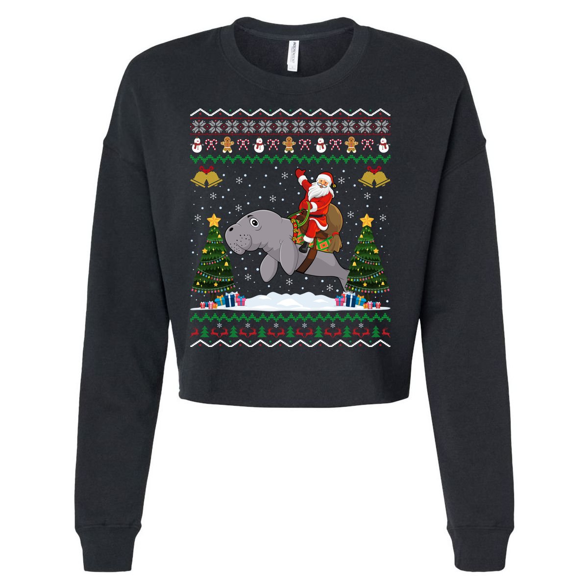 Manatee Ugly Xmas Gift Santa Riding Atee Christmas Cool Gift Cropped Pullover Crew