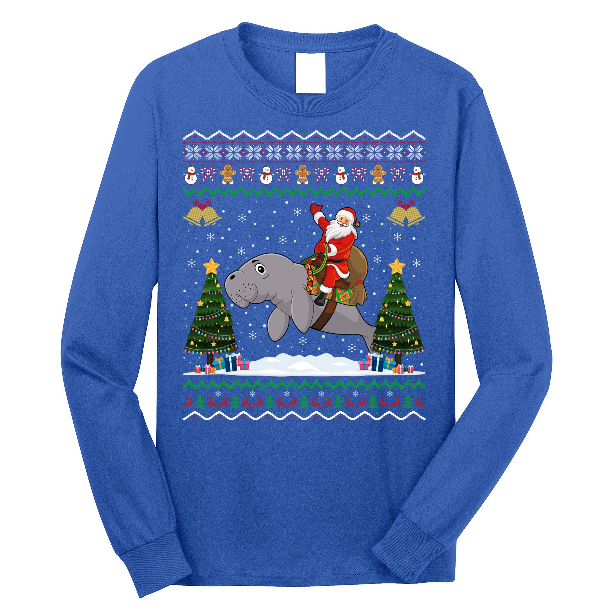 Manatee Ugly Xmas Gift Santa Riding Atee Christmas Cool Gift Long Sleeve Shirt