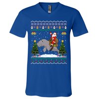 Manatee Ugly Xmas Gift Santa Riding Atee Christmas Cool Gift V-Neck T-Shirt