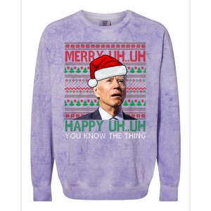 Merry Uh You Know The Thing Confused Joe Biden Funny Ugly Christmas Colorblast Crewneck Sweatshirt