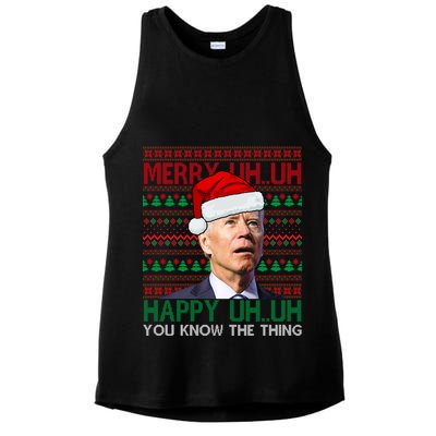 Merry Uh You Know The Thing Confused Joe Biden Funny Ugly Christmas Ladies PosiCharge Tri-Blend Wicking Tank