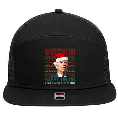 Merry Uh You Know The Thing Confused Joe Biden Funny Ugly Christmas 7 Panel Mesh Trucker Snapback Hat