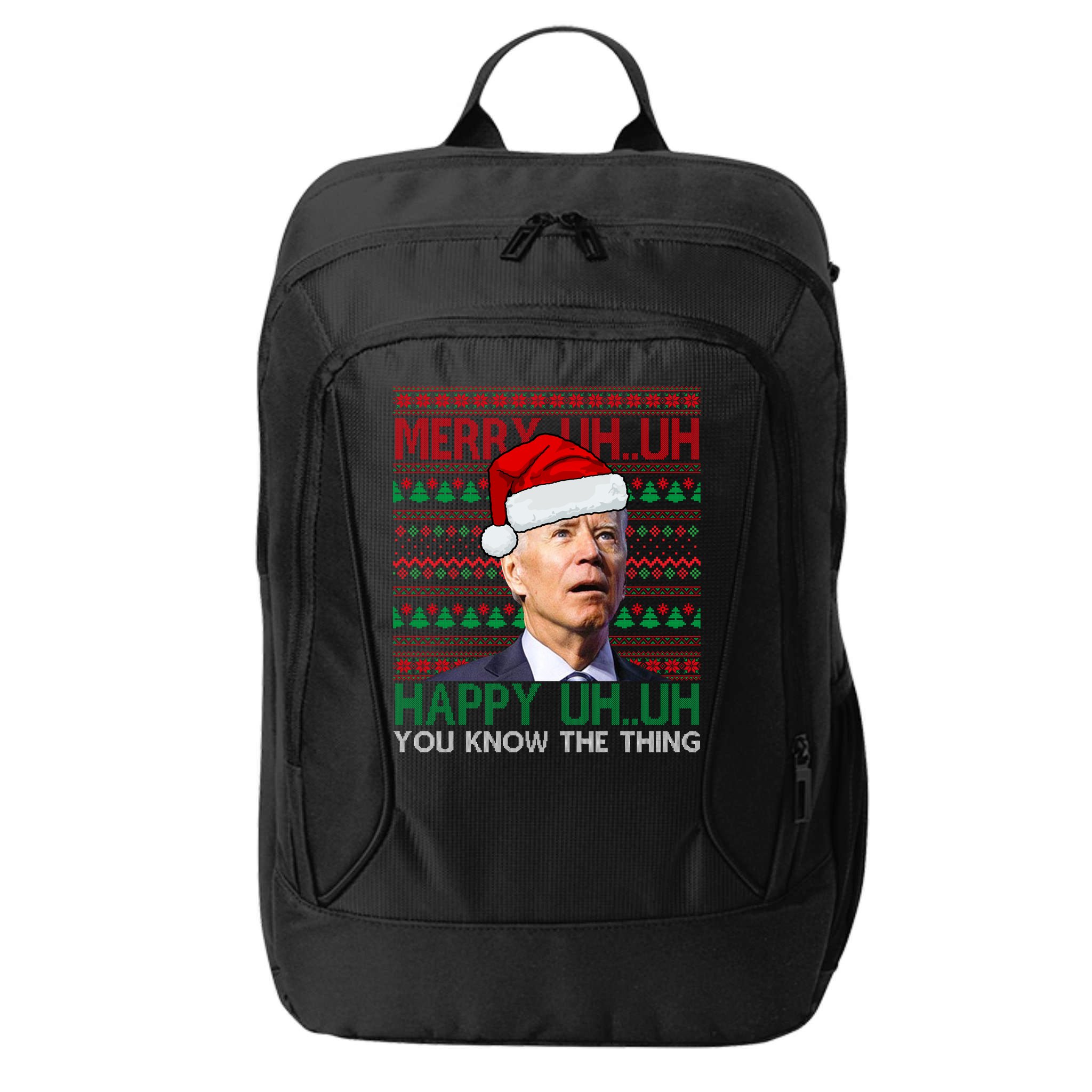 Merry Uh You Know The Thing Confused Joe Biden Funny Ugly Christmas City Backpack