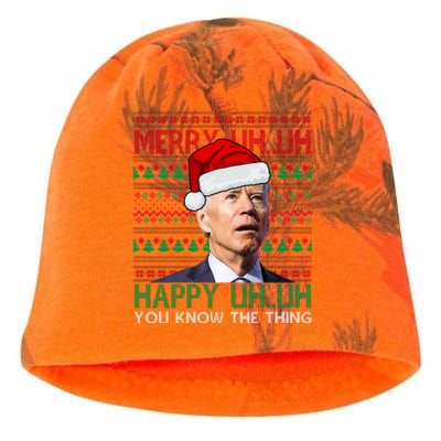 Merry Uh You Know The Thing Confused Joe Biden Funny Ugly Christmas Kati - Camo Knit Beanie