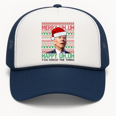 Merry Uh You Know The Thing Confused Joe Biden Funny Ugly Christmas Trucker Hat