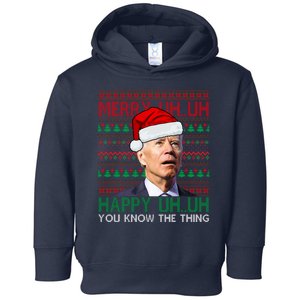 Merry Uh You Know The Thing Confused Joe Biden Funny Ugly Christmas Toddler Hoodie