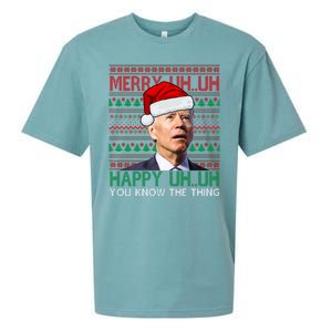 Merry Uh You Know The Thing Confused Joe Biden Funny Ugly Christmas Sueded Cloud Jersey T-Shirt