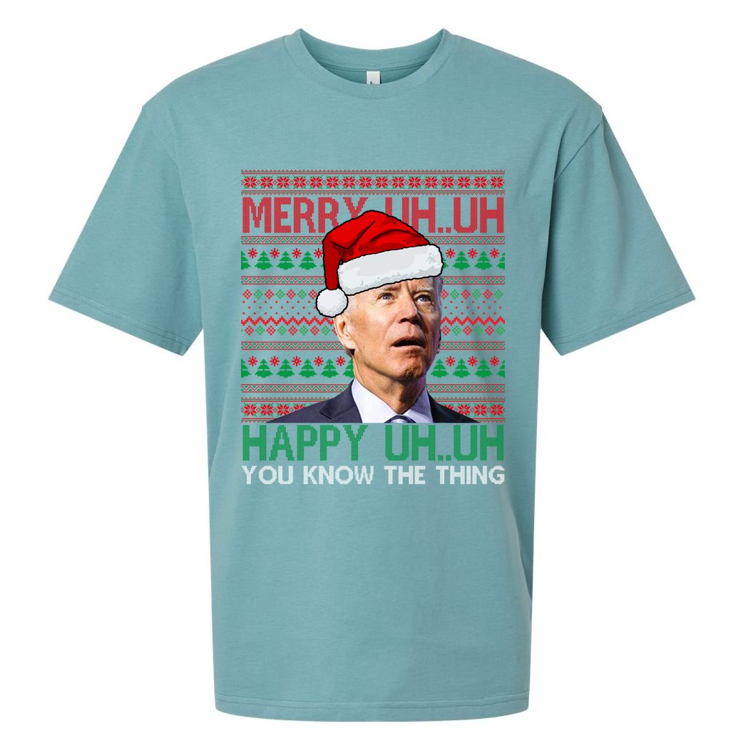 Merry Uh You Know The Thing Confused Joe Biden Funny Ugly Christmas Sueded Cloud Jersey T-Shirt